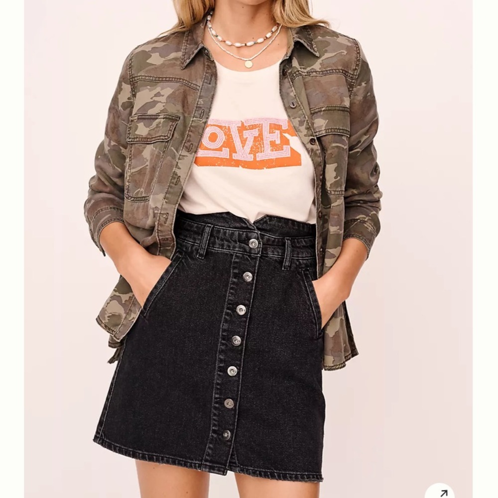 Pilcro & the letterpress washed black denim high waist button front skirt